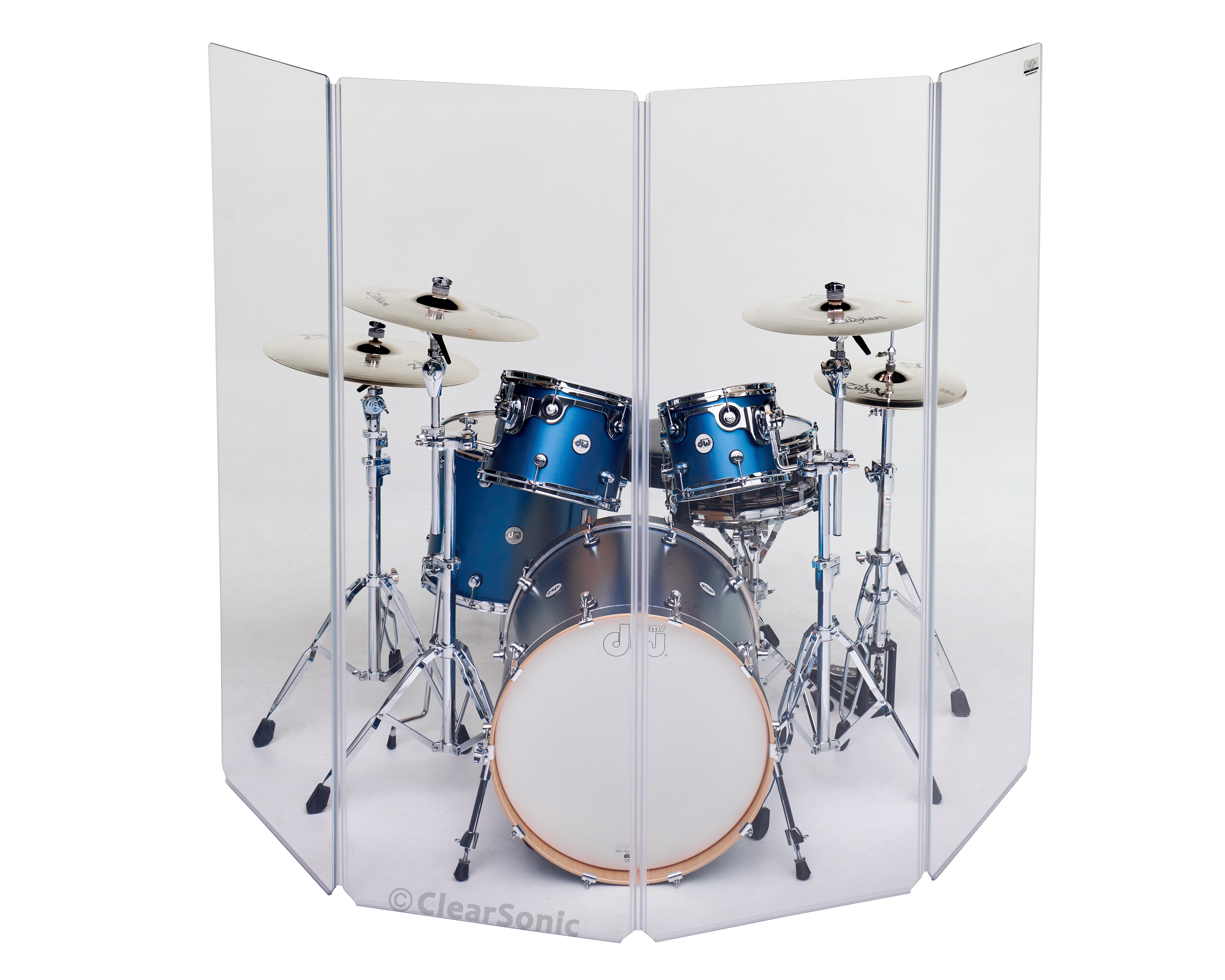 5.5 ft. Tall, 5-Panel Acrylic Drum Shield with Flexible Full-Length Hinges and Cable Cutouts  A2466x5