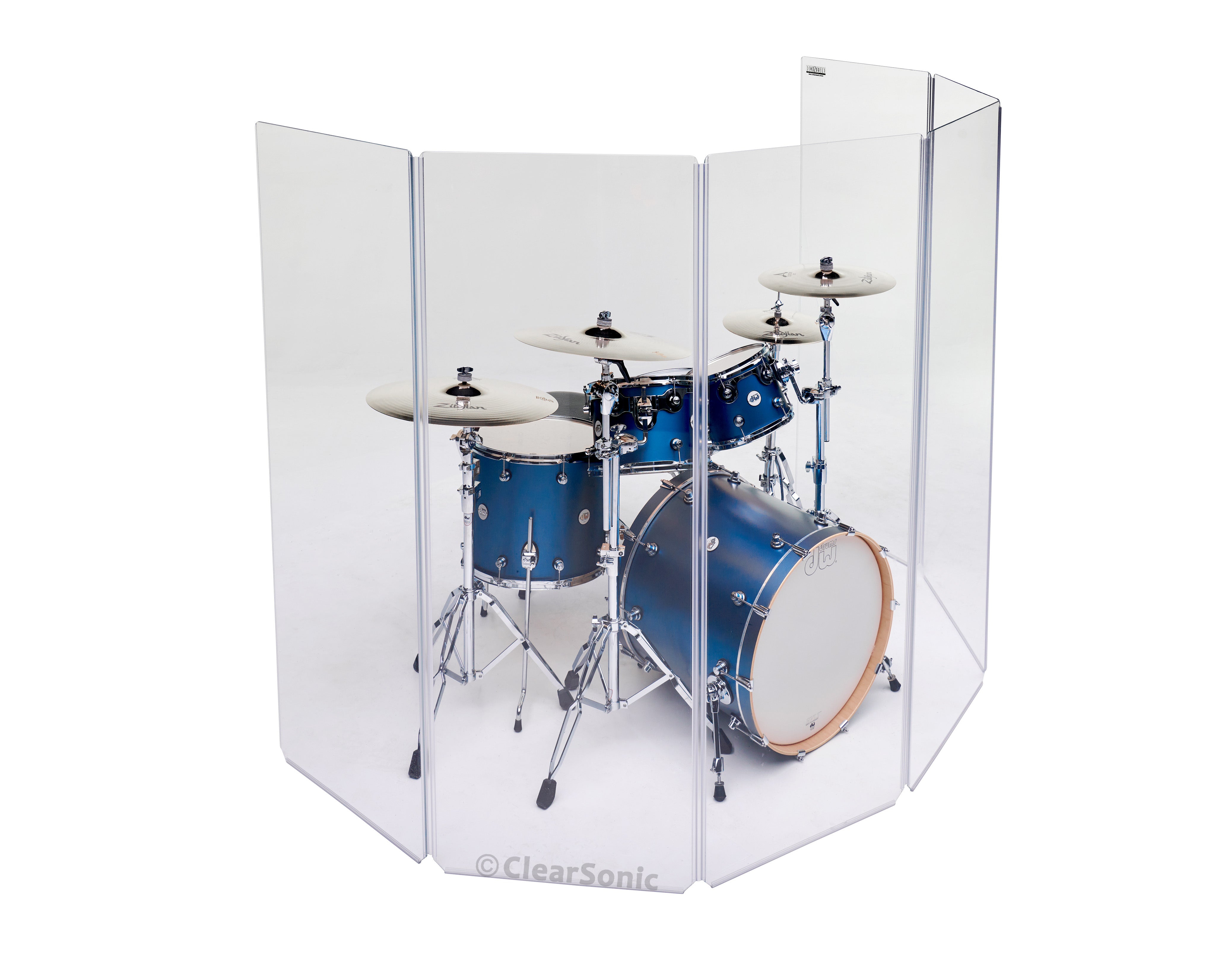 A2466x5 - 5.5 ft. Tall, 5-Panel Acrylic Drum Shield with Flexible Full-Length Hinges and Cable Cutouts