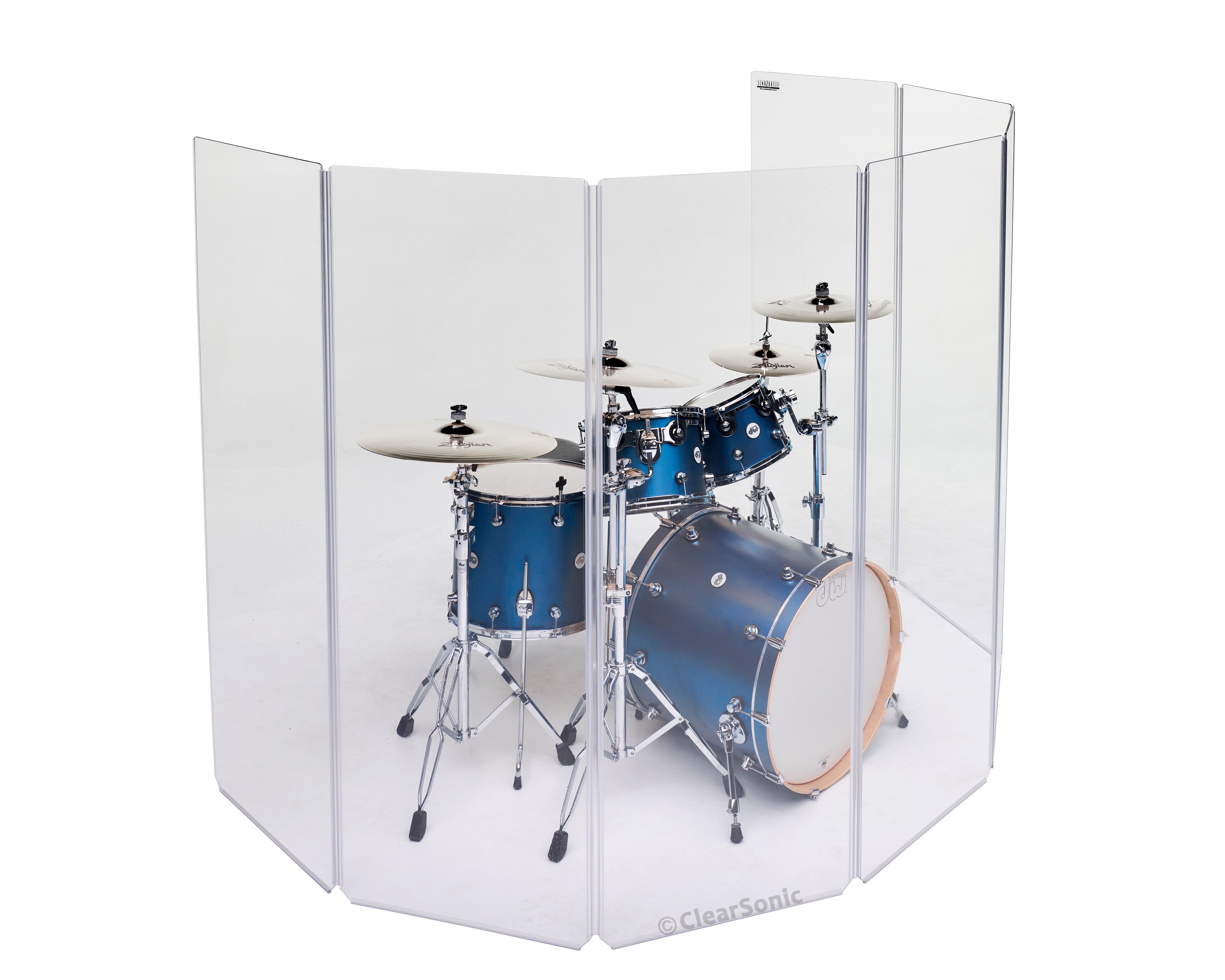 5.5 ft. Tall, 5-Panel Acrylic Drum Shield with Flexible Full-Length Hinges and Cable Cutouts  A2466x5