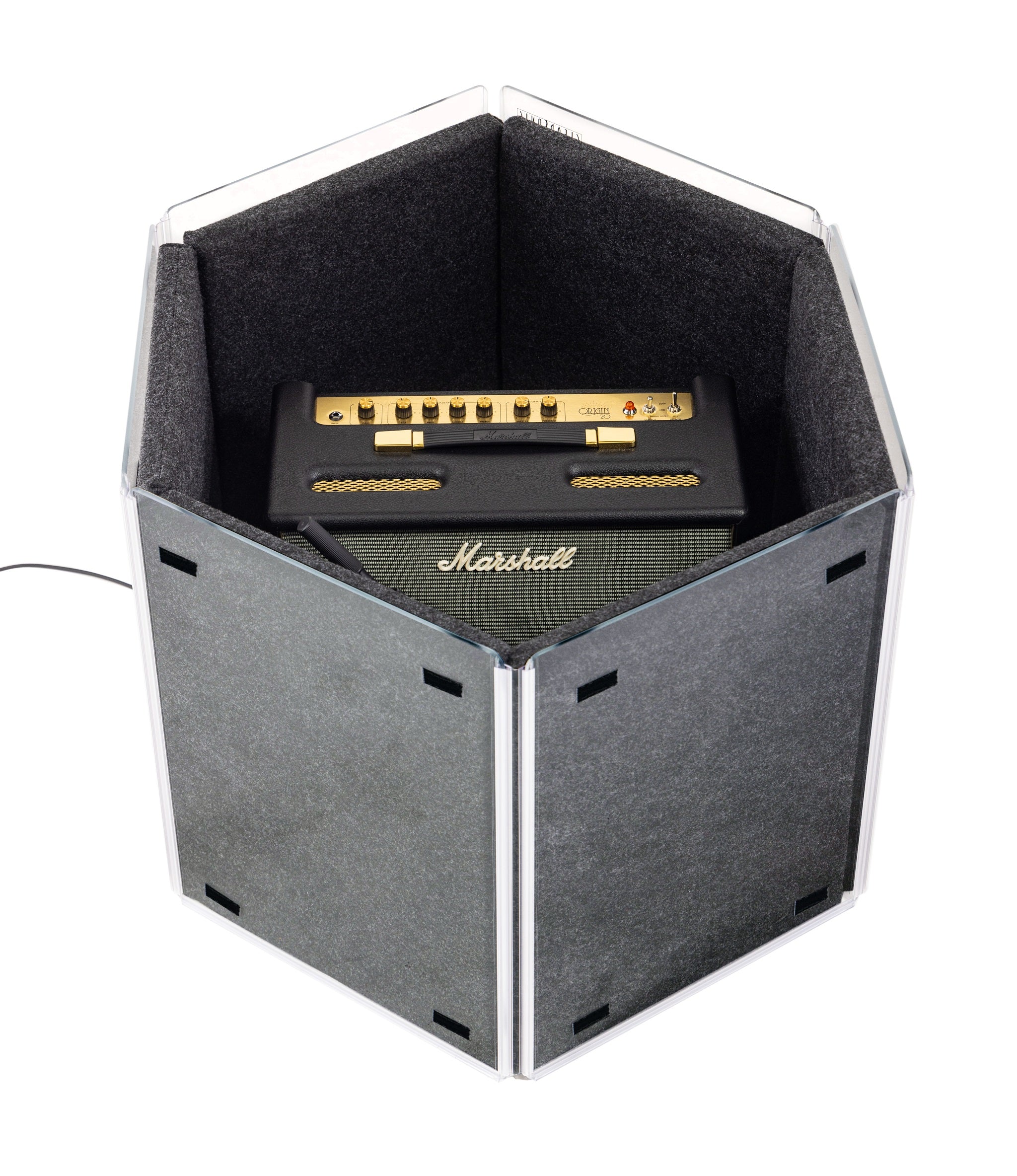 The top view of an AmpPac20 isolating a Marshall combo amp with white background