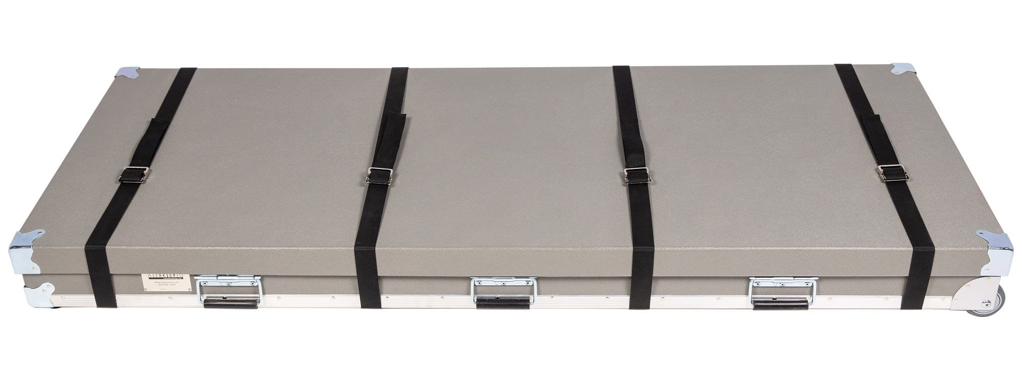 Hard case for 5.5 ft. x 2 ft. drum shield with nylon straps, heavy duty handles, and wheels