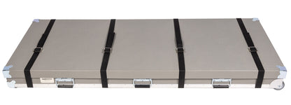 Hard case for 5.5 ft. x 2 ft. drum shield with nylon straps, heavy duty handles, and wheels