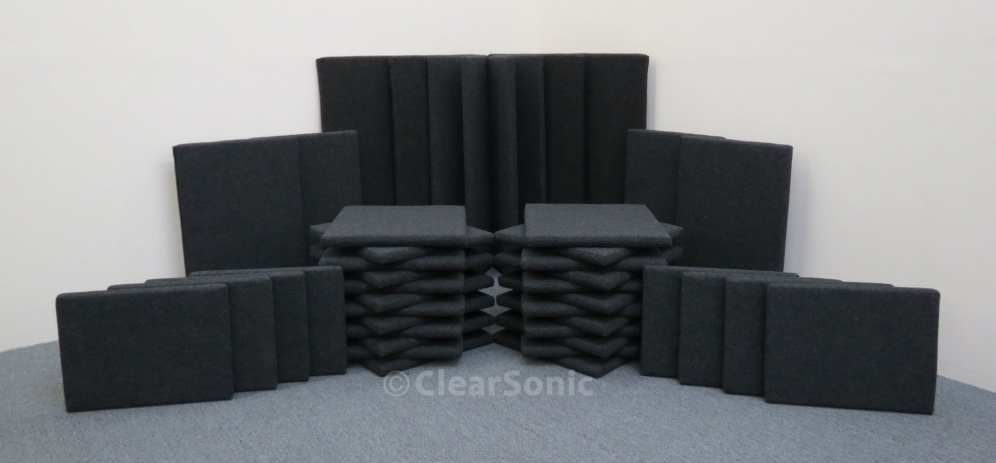 Sorber sound absorption baffles set up on display