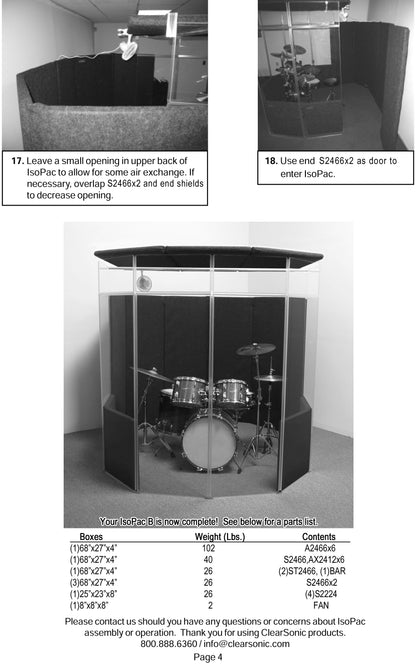 IPB - IsoPac B Portable Drum Isolation Booth | 6’ W x 7’ D x 6.5’ H | 50-60% Volume Reduction