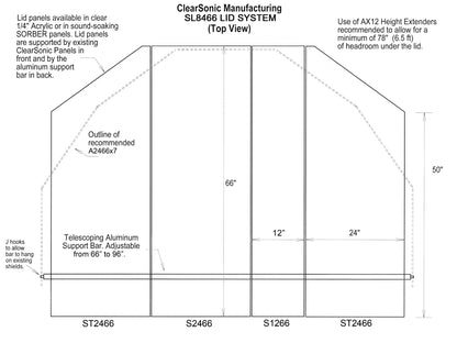 SL8466 - 7’ W x 5.5’ L x 1.6” D - 4-Piece Large Format LidPac for 6 or 7 panel drum shields and Isolation Booths